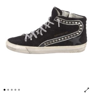 Golden Goose EU 39 Black High-Top Sneakers with Silver Stud Accents